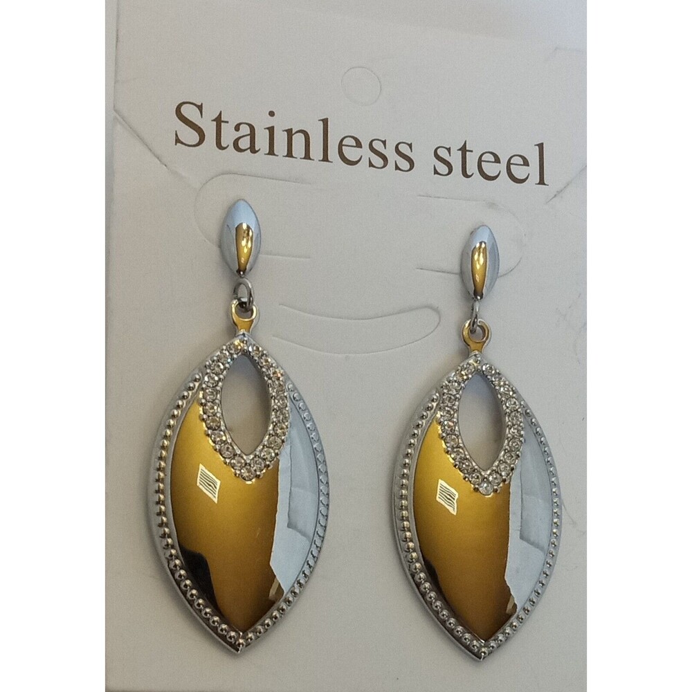 Stainless Steel & Clear Crystal Stud Dangle Earrings 2.5 inch - Picture 7 of 9